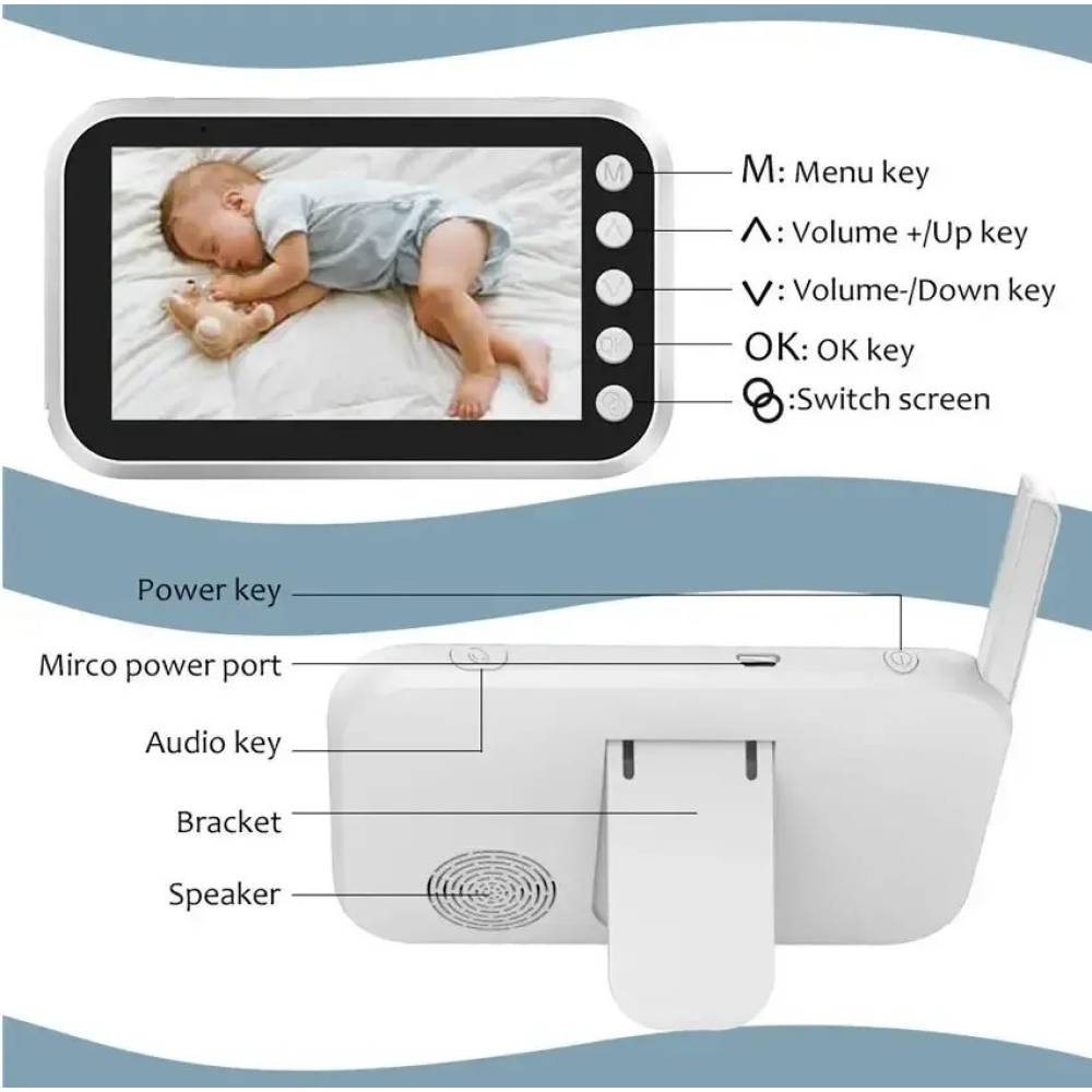 Відеоняня Baby Monitor ABM100 з монітором 4.3''  оглядом 360° двостороннім зв'язком та нічним баченням