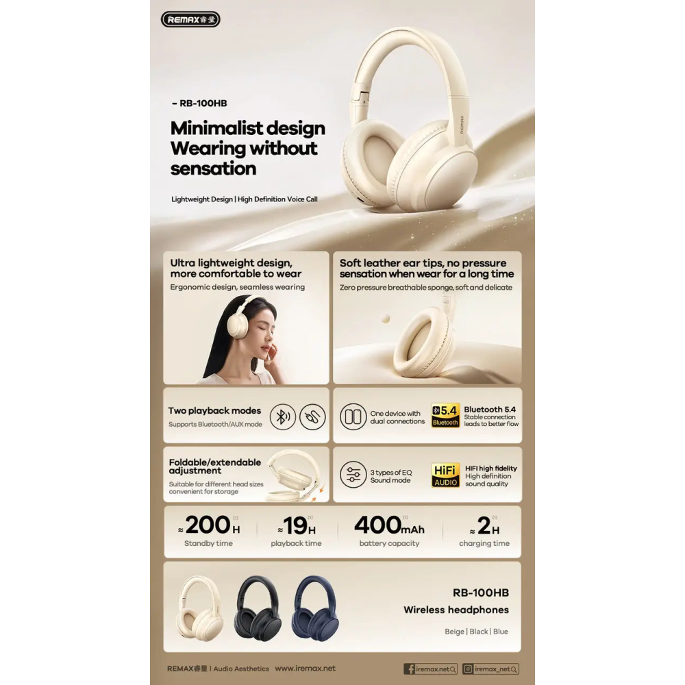 Bluetooth навушники Remax RB-100HB BT5.4 з мікрофоном Чорні