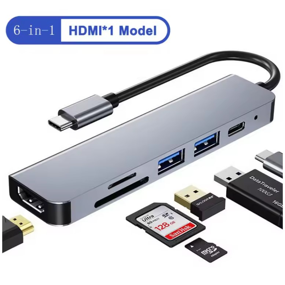 USB 3.0 хаб + кардрідер + конвертер HDMI 4K  SmartGo 6 у 1