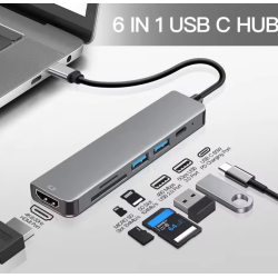 USB 3.0 хаб + кардрідер + конвертер HDMI 4K  SmartGo 6 у 1