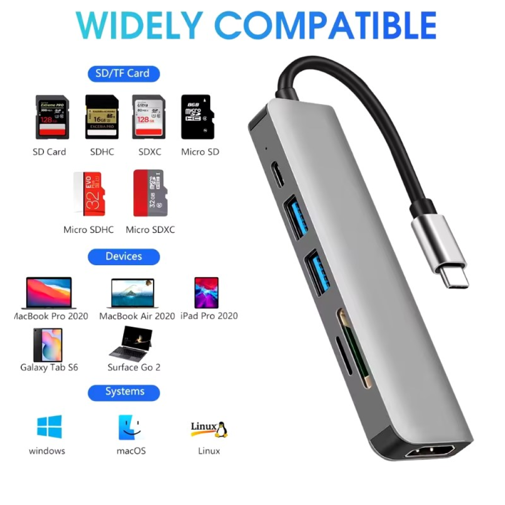 USB 3.0 хаб + кардрідер + конвертер HDMI 4K  SmartGo 6 у 1