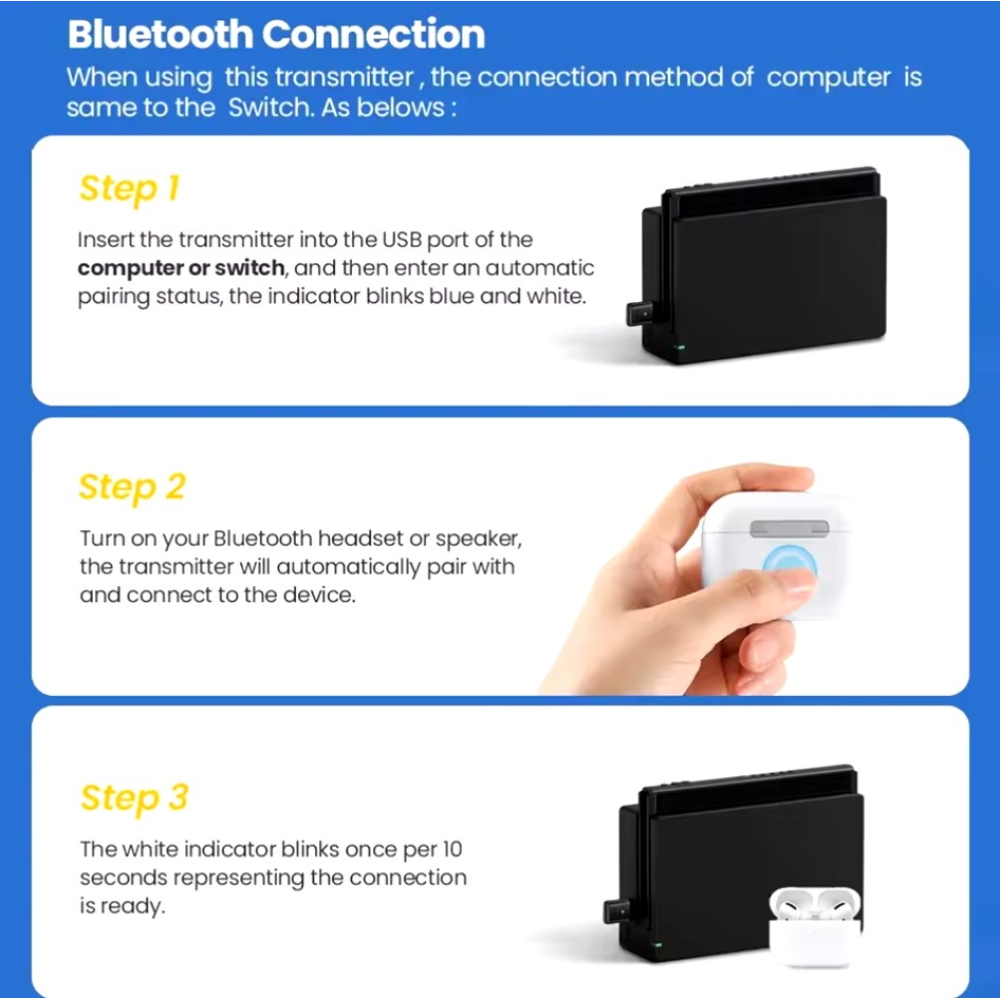 Bluetooth адаптер підключення навушників для Sony PS5 PS4 BT 5.3 dongle Nintendo Switch