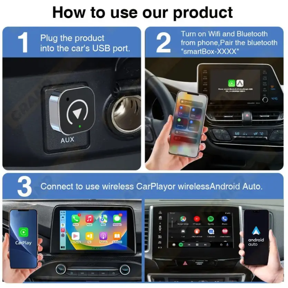 Адаптер бездротовий для Apple CarPlay та Android Auto 2in1 USB WIFI5 Bluetooth 5.0 З перехідниками
