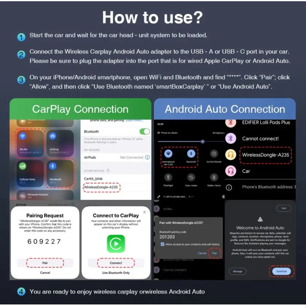 Адаптер бездротовий для Apple CarPlay та Android Auto 2in1 USB WIFI5 Bluetooth 5.0 З перехідниками