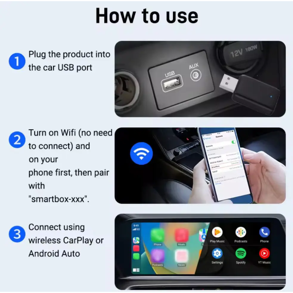 Адаптер бездротовий для Apple CarPlay та Android Auto 2in1 USB WIFI5 Bluetooth 5.0 з OTG перехідником