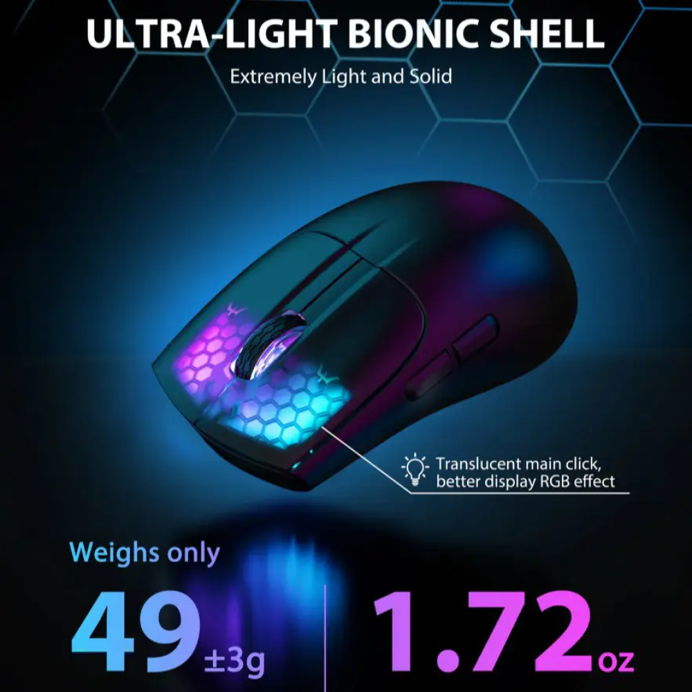 Миша бездротова ігрова ATTACK SHARK X5 чорна. 3 підключення. Радіо 2.4Ghz + Bluetooth 5.0 + type-c