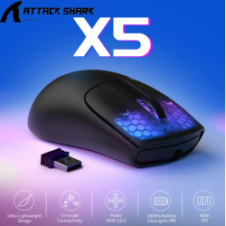 Миша бездротова ігрова ATTACK SHARK X5 чорна. 3 підключення. Радіо 2.4Ghz + Bluetooth 5.0 + type-c