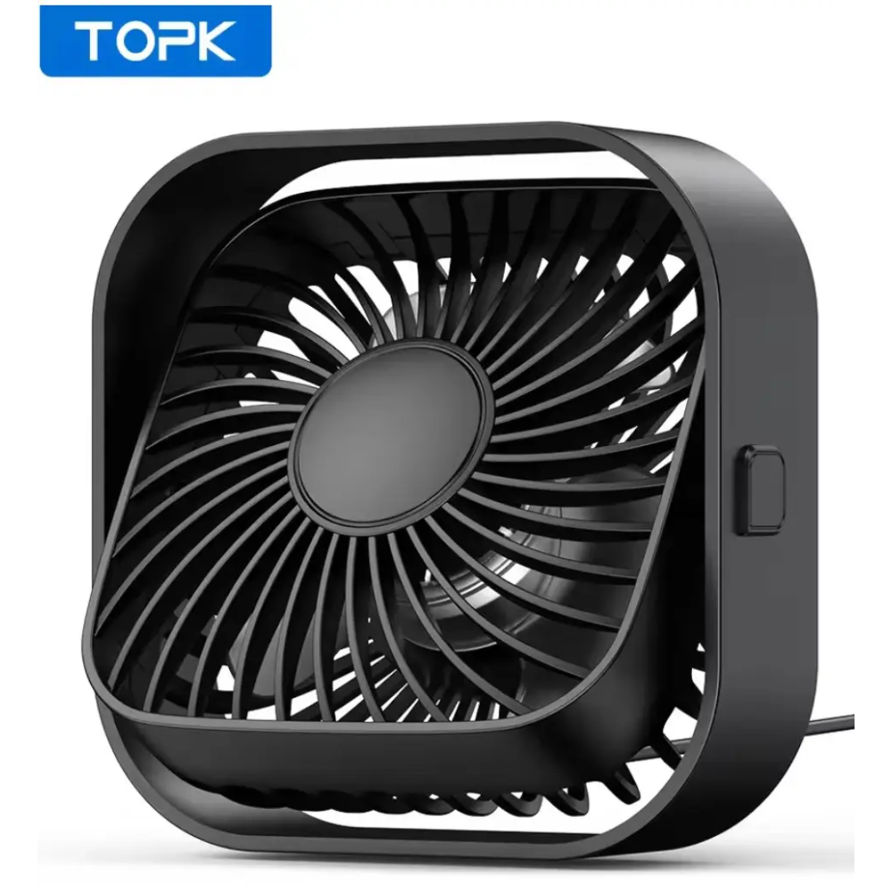 USB вентилятор портативний TOPK чорн, 3 швидкості.