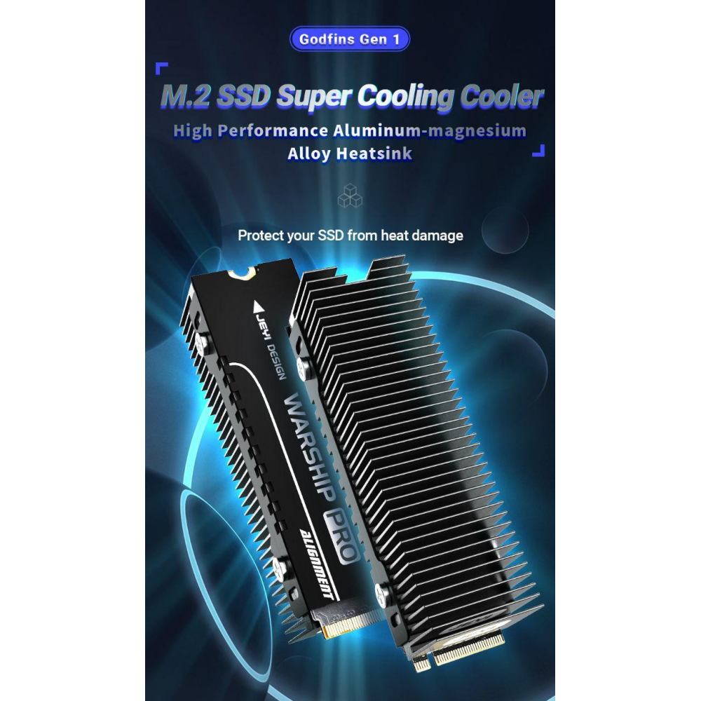 Радіатор охолодження SSD M.2  2280 + термопрокладки Jeyi GodFins