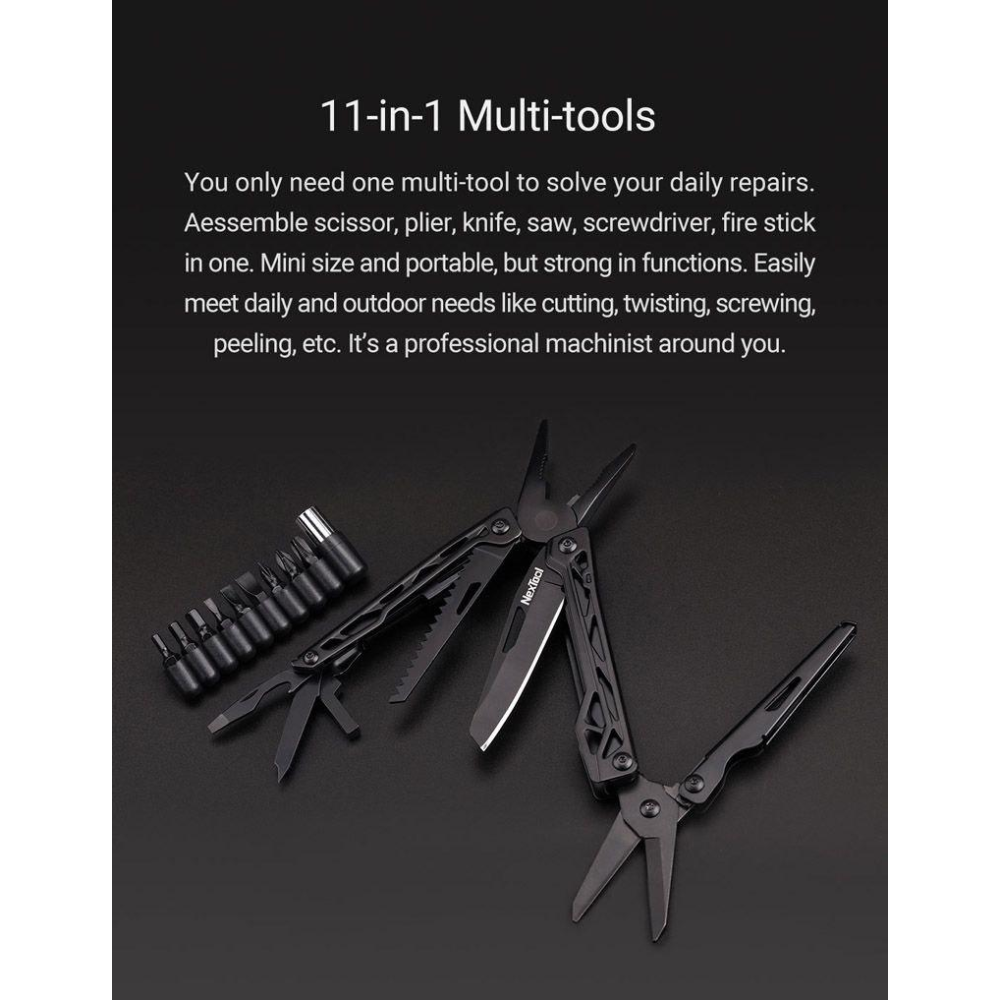 Мультитул   Xiaomi Nextool Black Knight NE20245 11in1 набір біт, чохол та кліпса