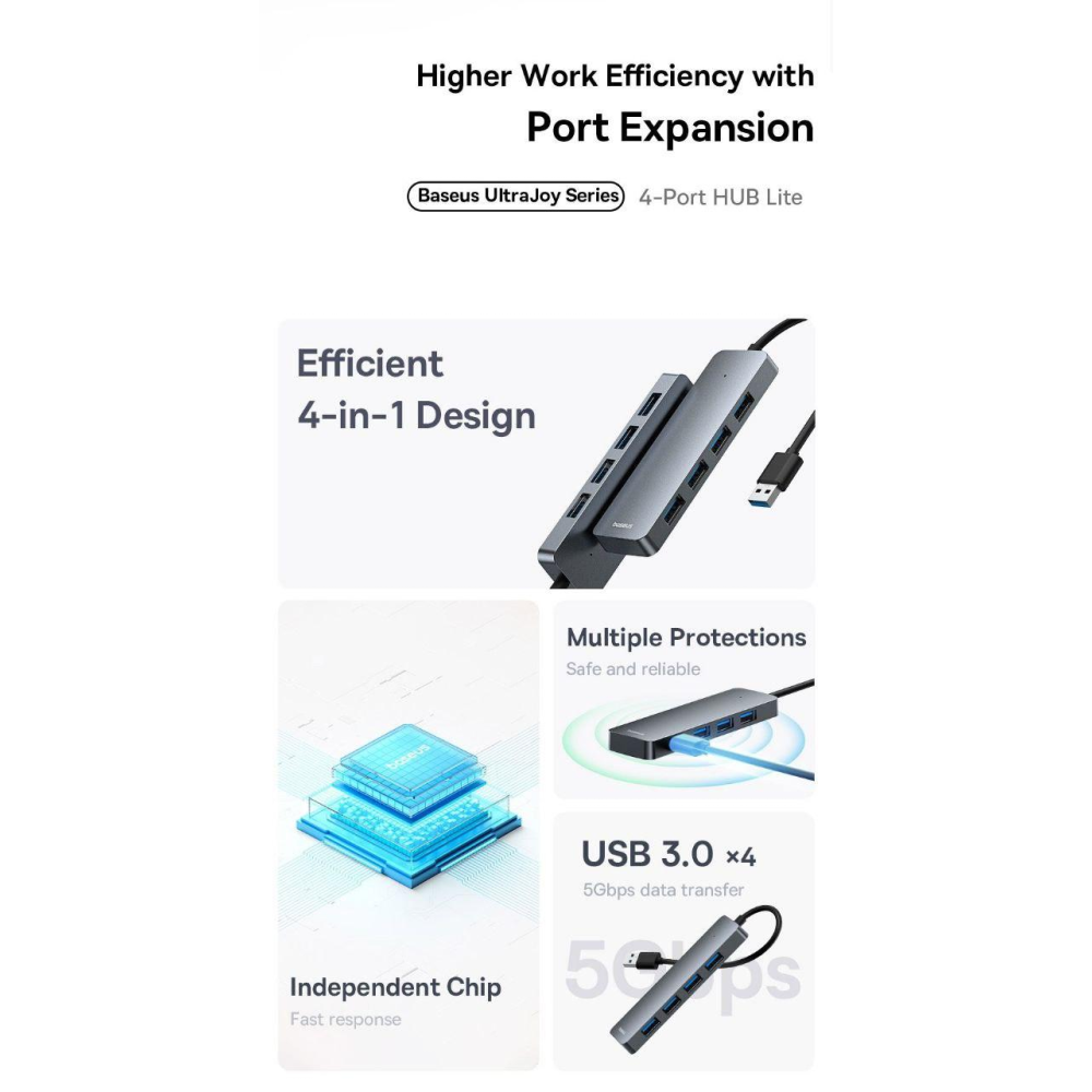 USB хаб Baseus BS-OH080 на 4 порти USB 3.0  Silver