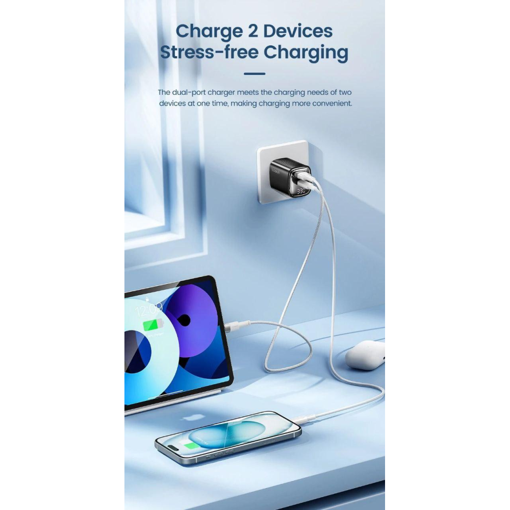 Мережевий зарядний пристрій Toocki 33W GAN Display Type-c USB