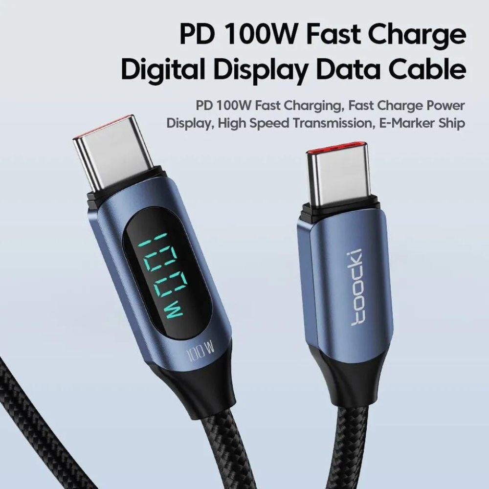 Кабель  Type-c - Type-c 100W 2М Toocki Display PD3.0 QC4.0 FCP AFC Чорний