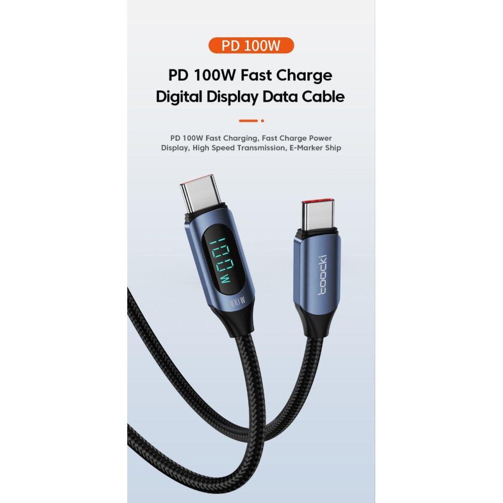 Кабель  Type-c - Type-c 100W 2М Toocki Display PD3.0 QC4.0 FCP AFC Чорний