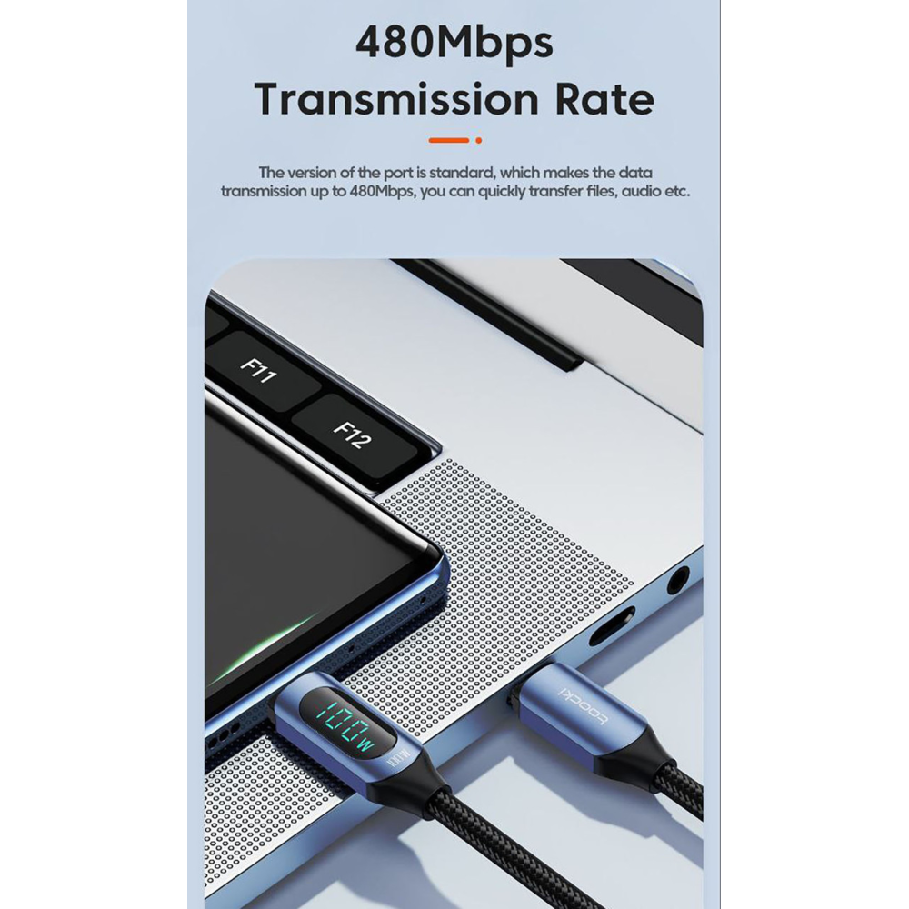 Кабель  Type-c - Type-c 100W 2М Toocki Display PD3.0 QC4.0 FCP AFC Чорний