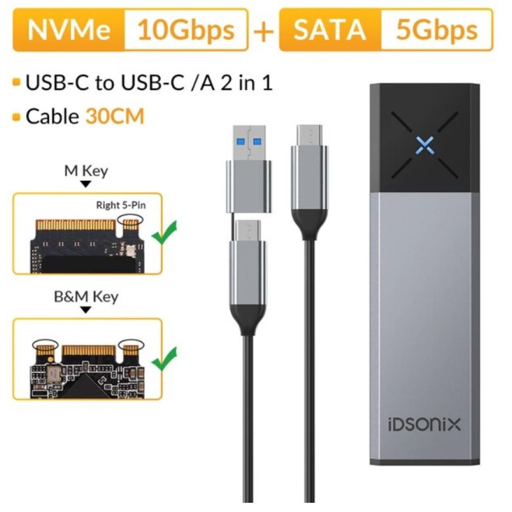 Зовнішня кишеня NVME NGFF m.2 SSD USB 3.0 + Type-C iDsonix