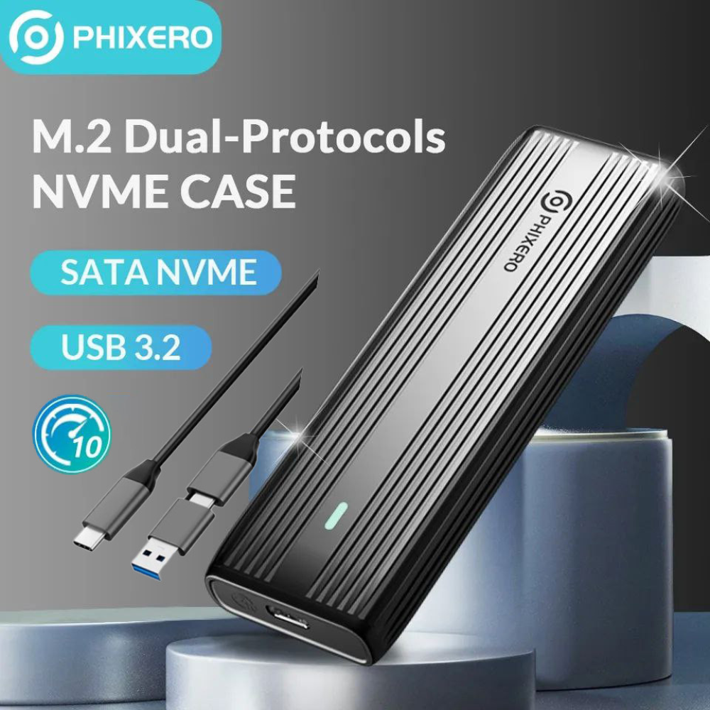 Зовнішня кишеня NVME NGFF m.2 SSD USB 3.0 + Type-C PHIXERO PXPWEM2-G2-GY-BP