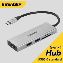 USB 3.0 хаб + кардрідер + конвертер HDMI 4K Essager. Перехідник Type-C - HDMI