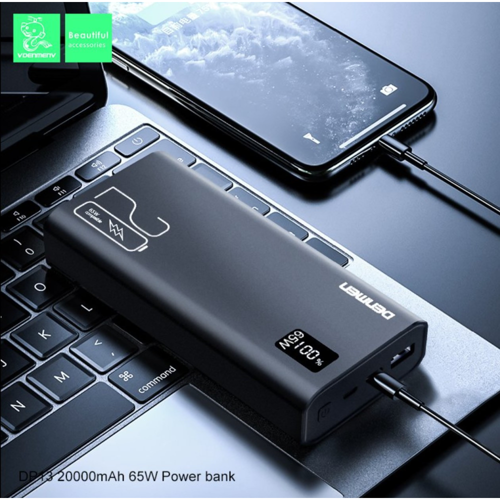 Powerbank 20000mAh Denmen DP13 (USB Output:5V/4.5A 5V/3A 9V/2A 12V/1.5A(max)) li-polymer Чорний метал