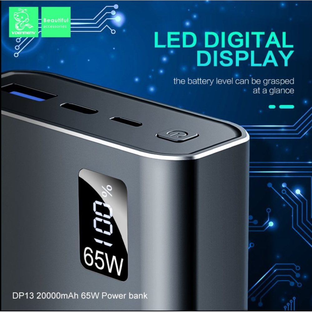 Powerbank 20000mAh Denmen DP13 (USB Output:5V/4.5A 5V/3A 9V/2A 12V/1.5A(max)) li-polymer Чорний метал