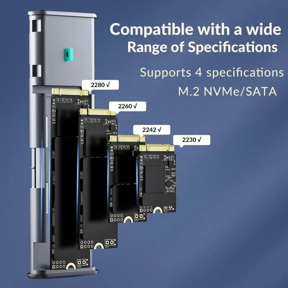 Зовнішня кишеня NVME NGFF m.2 SSD USB 3.0 + Type-C PHIXERO PXPWEM2-G2-GY-BP