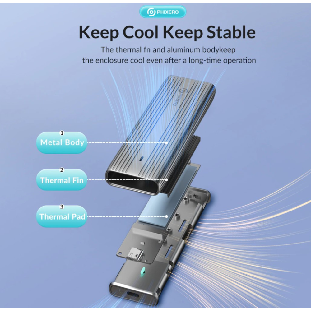 Зовнішня кишеня NVME NGFF m.2 SSD USB 3.0 + Type-C PHIXERO PXPWEM2-G2-GY-BP