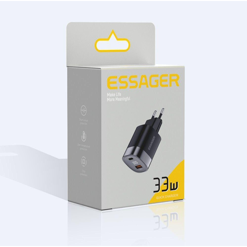 Мережевий зарядний пристрій Essager 33W GAN  Display JT-P18  чорне