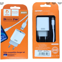 Мережевий зарядний пристрій Denmen DC07T QC3.0  AFC FCP SCP 3.6A (Швидка зарядка) Біле + Кабель Type-C 1m