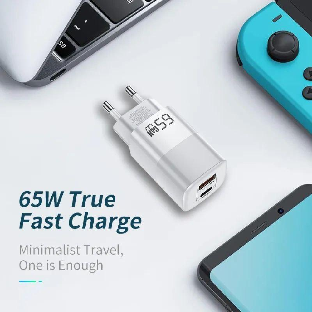 Мережевий зарядний пристрій Kuulaa 65W GAN (Type-C + USB-A)  RY-U65A
