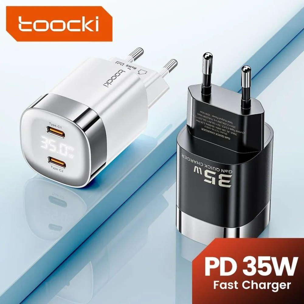 Мережевий зарядний пристрій Toocki 35W GAN  Display TCT35-06EU (2 x type-c) Чорне