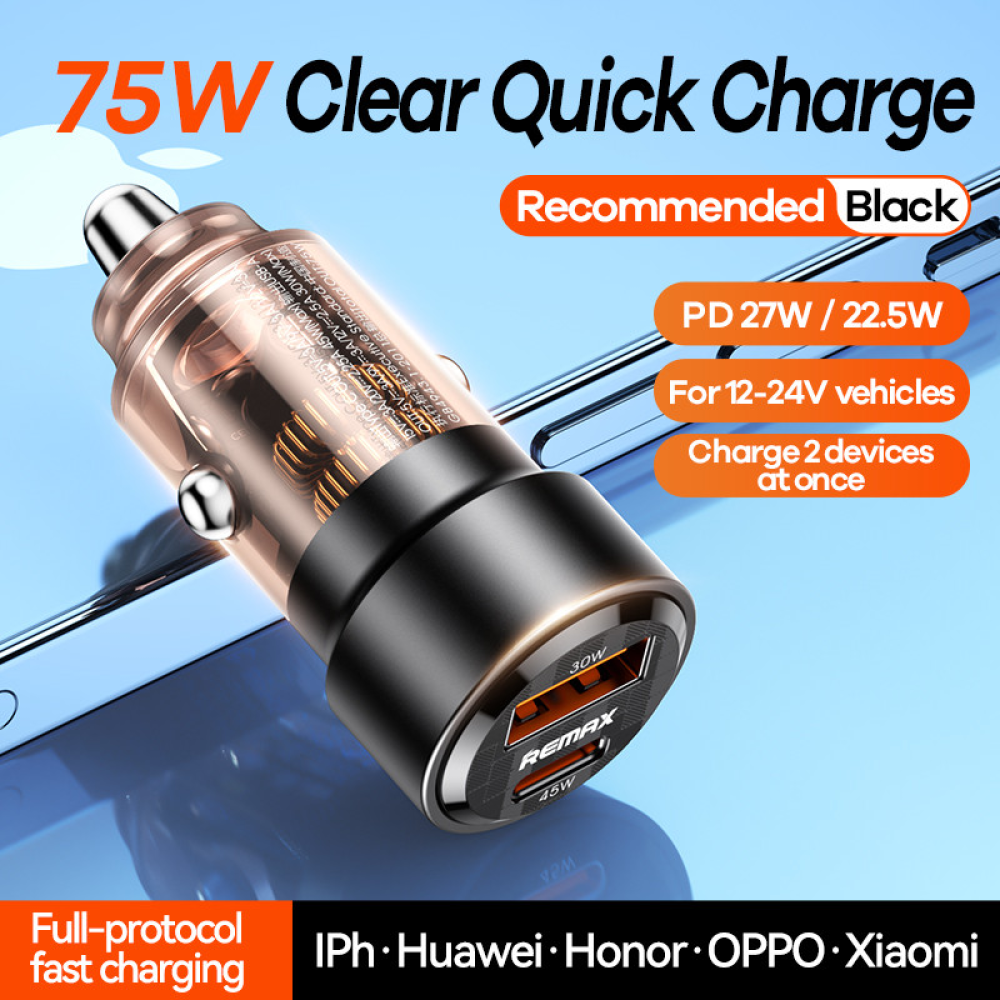 Автомобільний зарядний пристрій 75W REMAX Walking Series PD+QC 1C+1A Fast Car Charger RCC360