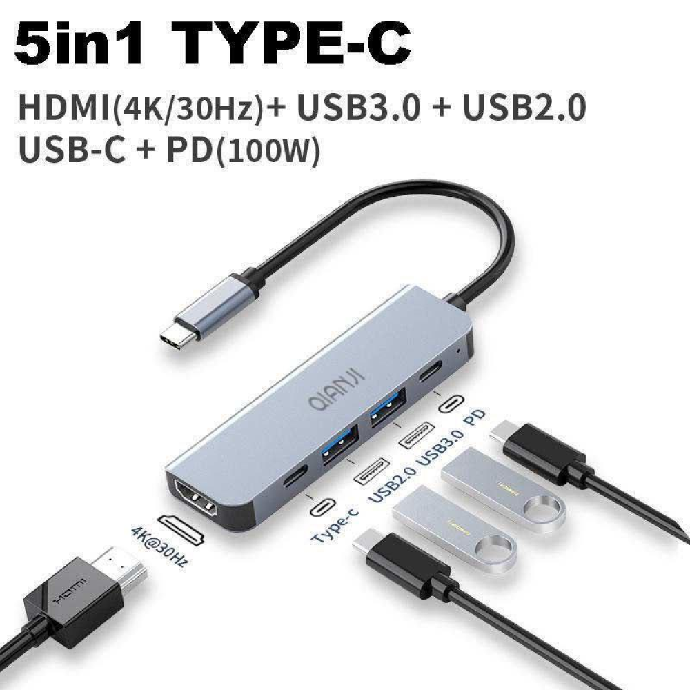 USB 3.0 хаб + конвертер HDMI 4K Qianji 5 у 1