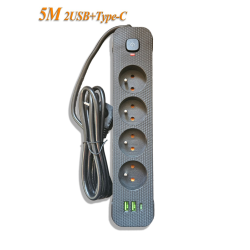 Мережевий фільтр-подовжувач 5м Power Strip 4 розетки 2xUSB-A 1xUSB-C із заземленням