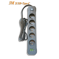 Мережевий фільтр-подовжувач 3м Power Strip 5 розеток 2xUSB-A 1xUSB-C із заземленням