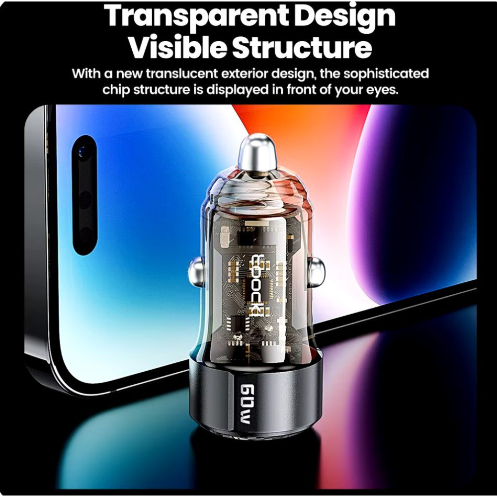 Автомобильное зарядное устройство 60W Toocki PD+QC 1C+1A Fast Car Charger