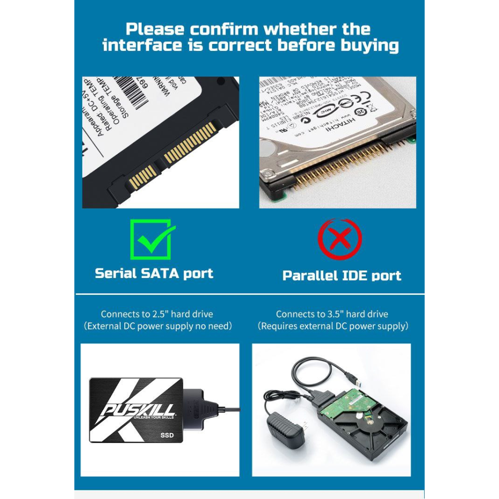 Перехідник SATA - USB 3.0 для жорсткого диску HDD SSD 3.5'' 2.5'' з Блоком живленяя SmartGo